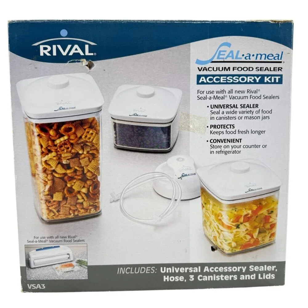 Rival Seal-A-Meal 3 Canisters 3 Lids Hose Sealer Accessory Kit VSA3 Unused